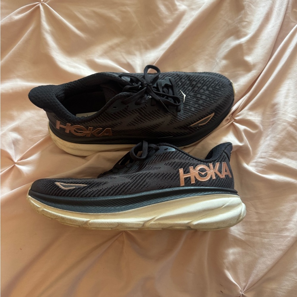Hoka Women's Black Running Shoes with Pink Logo Accent